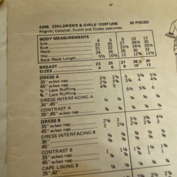 #4208 Butterick Sewing Pattern Pilgrim Colonial Dutch & Gypsy Costumes Sz 6 - Picture 4 of 4